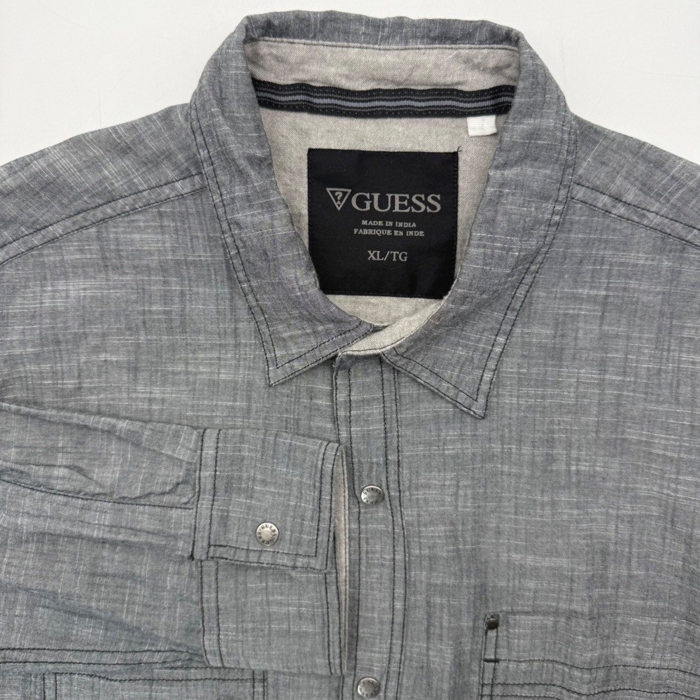 Guess Button Down Shirt Mens XL Grey S31H13000000 Long Sleeve Textured Cotton